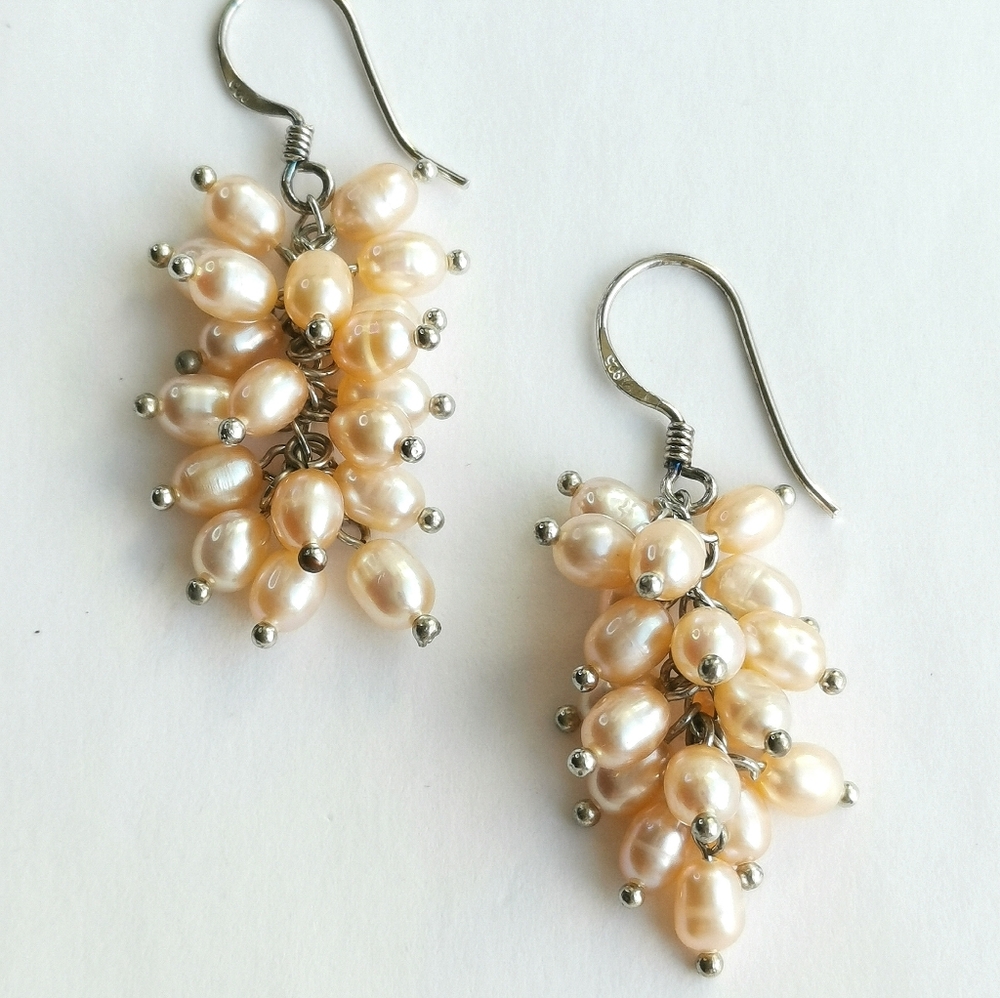 Freshwater Pearl Cluster Drop Earrings - Cream
